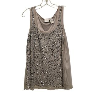 Newport News size XL 2 piece silver sequin tank & shrug semi sheer back NWT